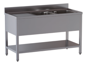 lavello acciaio inox aperto con sottopiano 2 vasche gocciolatoio sx misure cm. 190x60x85