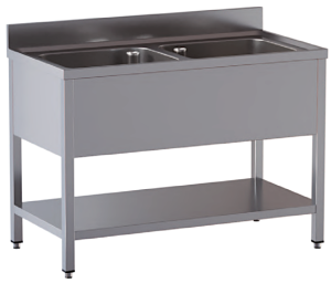 lavello acciaio inox aperto con sottopiano 2 vasche misure cm. 120x60x85