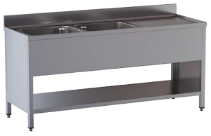 lavello acciaio inox aperto su fianchi e sottopiano 2 vasche gocciolatoio dx misure cm. 170x70x85