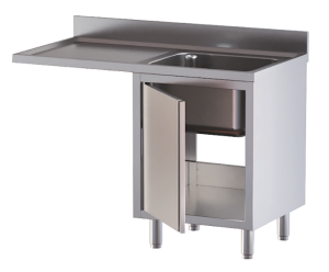 lavello acciaio inox armadiato vano lavastoviglie 1 vasca gocciolatoio e spazio sx porta a libro misure cm. 140x70x85