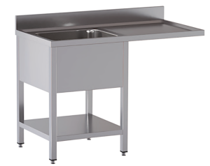 lavello acciaio inox aperto con sottopiano vano lavastoviglie 1 vasca gocciolatoio e spazio dx misure cm. 140x70x85