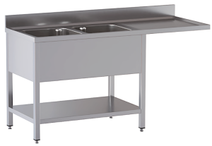 lavello acciaio inox aperto con sottopiano vano lavastoviglie 2 vasche gocciolatoio e spazio dx misure cm. 200X70X85