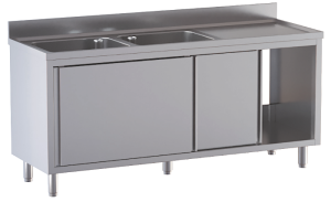 lavello acciaio inox armadiato 2 vasche gocciolatoio dx misure cm. 200X60X85