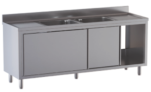 lavello acciaio inox armadiato 2 vasche 2 gocciolatoi misure cm. 220X60X85