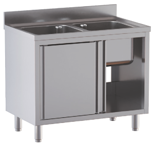 lavello acciaio inox armadiato 2 vasche misure cm. 100x70x85