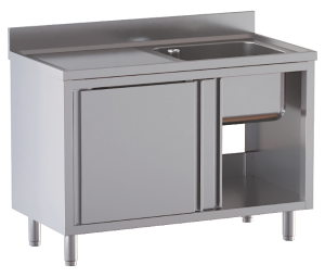 lavello acciaio inox armadiato 1 vasca gocciolatoio sx misure cm. 130x60x85