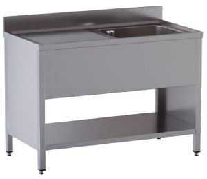 lavello acciaio inox aperto su fianchi e sottopiano 1 vasca gocciolatoio sx misure cm. 100x60x85
