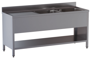 lavello acciaio inox aperto su fianchi e sottopiano 2 vasche gocciolatoio sx misure cm. 140x60x85
