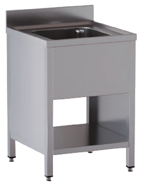 lavello acciaio inox aperto su fianchi e sottopiano 1 vasca misure cm. 60x60x85