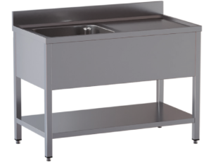 lavello acciaio inox aperto con sottopiano 1 vasca gocciolatoio dx misure cm. 100x60x85