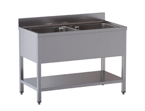 lavello acciaio inox aperto con sottopiano 2 vasche misure cm. 140x70x85