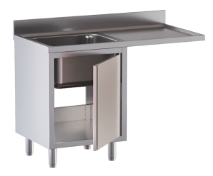 lavello acciaio inox armadiato vano lavastoviglie 1 vasca gocciolatoio e spazio dx porta a libro 140X60X85