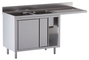 lavello acciaio inox armadiato vano lavastoviglie 2 vasche gocciolatoio e spazio dx 160X60X85