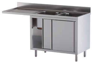 lavello acciaio inox armadiato vano lavastoviglie 2 vasche gocciolatoio e spazio sx 160X60X85
