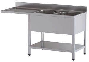 lavello acciaio inox aperto con sottopiano vano lavastoviglie 2 vasche gocciolatoio e spazio sx 180X70X85