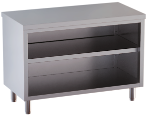 tavolo acciaio inox chiuso 3 lati aperto davanti con piano intermedio 130X70X85