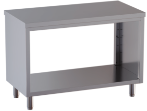 tavolo acciaio inox chiuso sui fianchi aperto davanti e dietro 70X70X85
