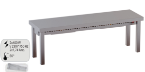 ripiano mensola in acciaio inox di appoggio per tavoli gambe quadre 40x40 mm ripiano singolo con riscaldamento h 40 180x35x40