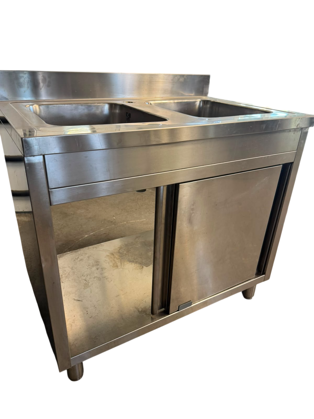 Lavello armadiato usato in acciaio inox a 2 vasche con porte scorrevoli – 95x60x85 cm - immagine 2