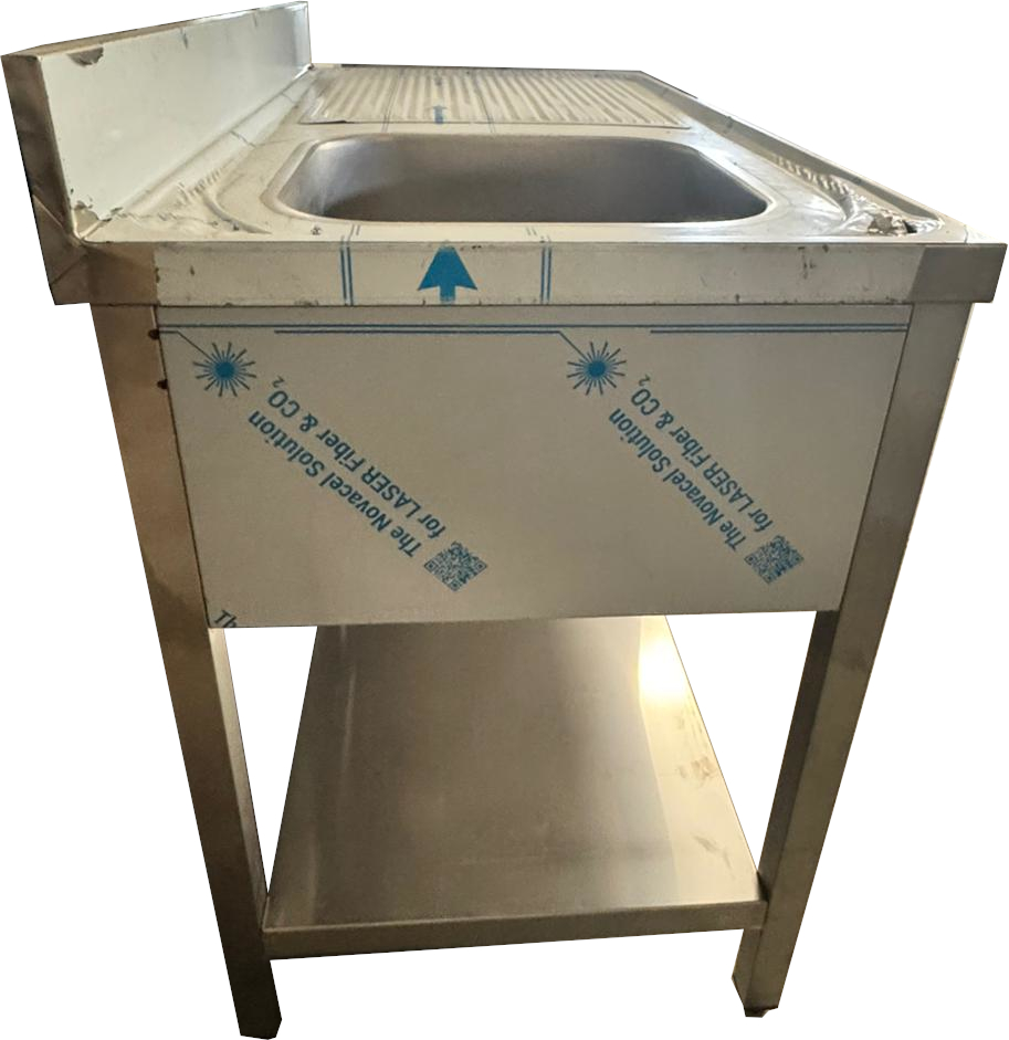 Lavello in acciaio inox di 2ª scelta aperto con sottopiano 1 vasca gocciolatoio destro 120x60x85 - immagine 3