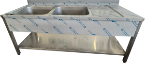 Lavello inox 2 vasche 200x70x85 cm con gocciolatoio dx – 2ª scelta
