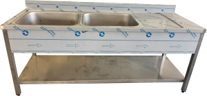 Lavello acciaio inox 2 vasche 200x70x85 cm con gocciolatoio dx – 2ª scelta