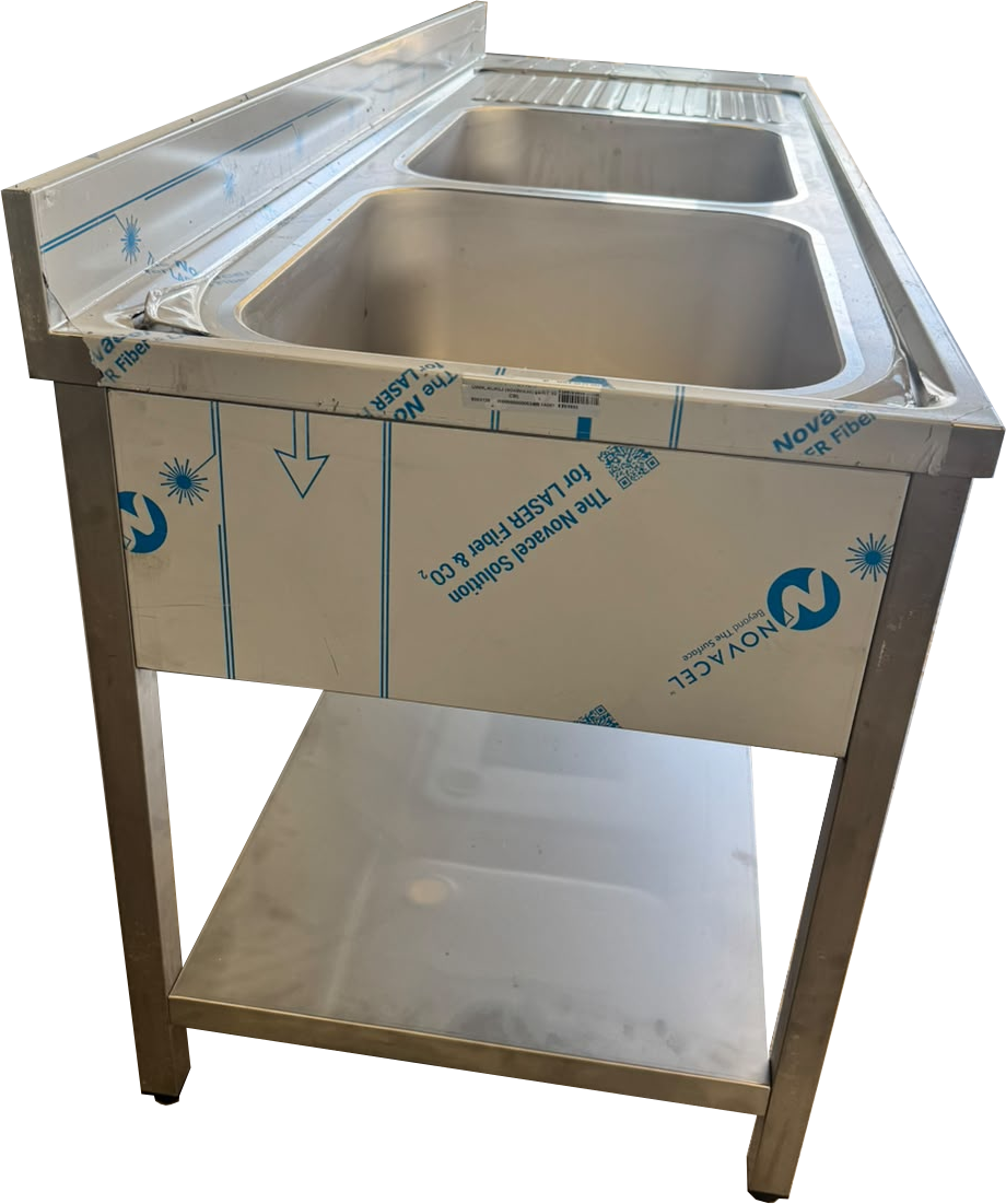 Lavello acciaio inox 2 vasche 200x70x85 cm con gocciolatoio dx – 2ª scelta - immagine 3