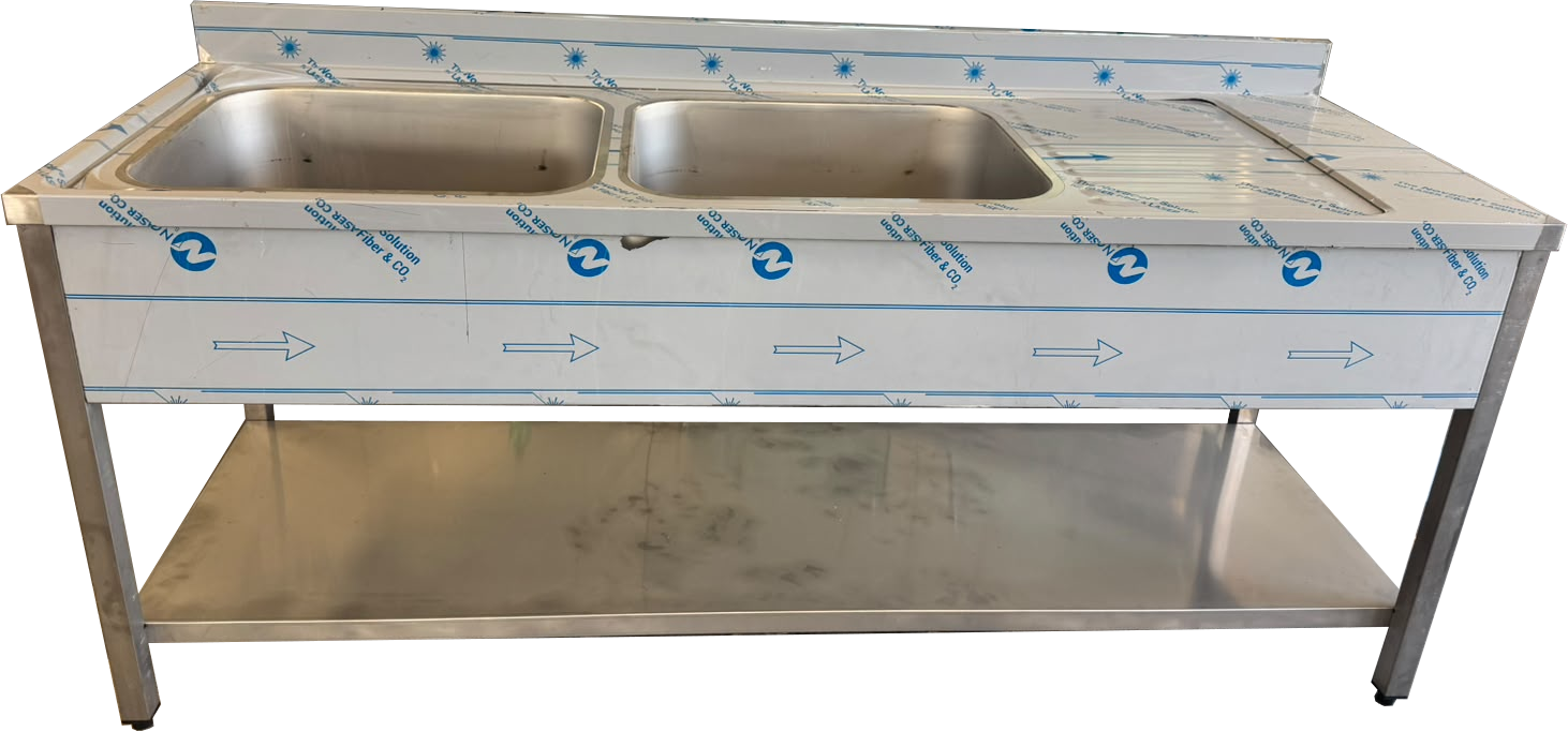 Lavello acciaio inox 2 vasche 200x70x85 cm con gocciolatoio dx – 2ª scelta
