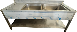 Lavello inox 2 vasche 200x70x85 cm con gocciolatoio sx – 2ª scelta