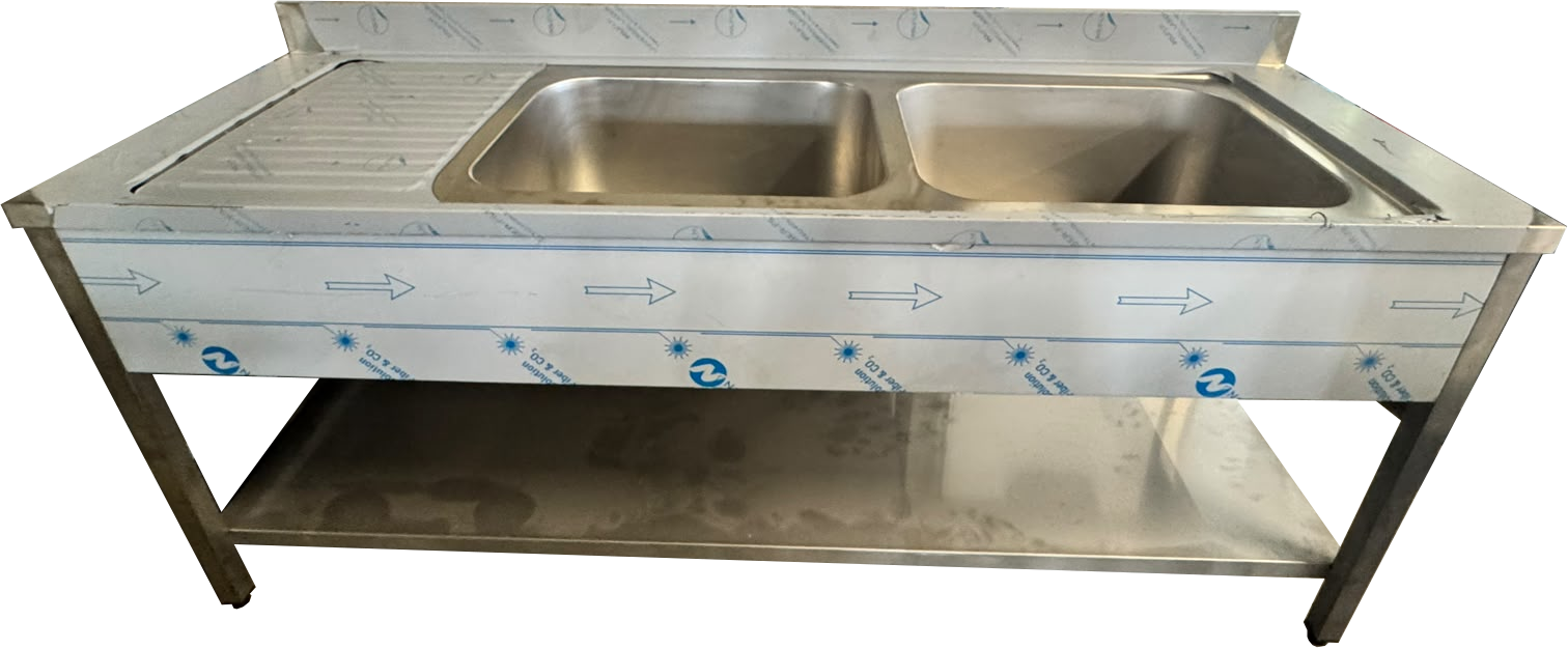 Lavello inox 2 vasche 200x70x85 cm con gocciolatoio sx – 2ª scelta