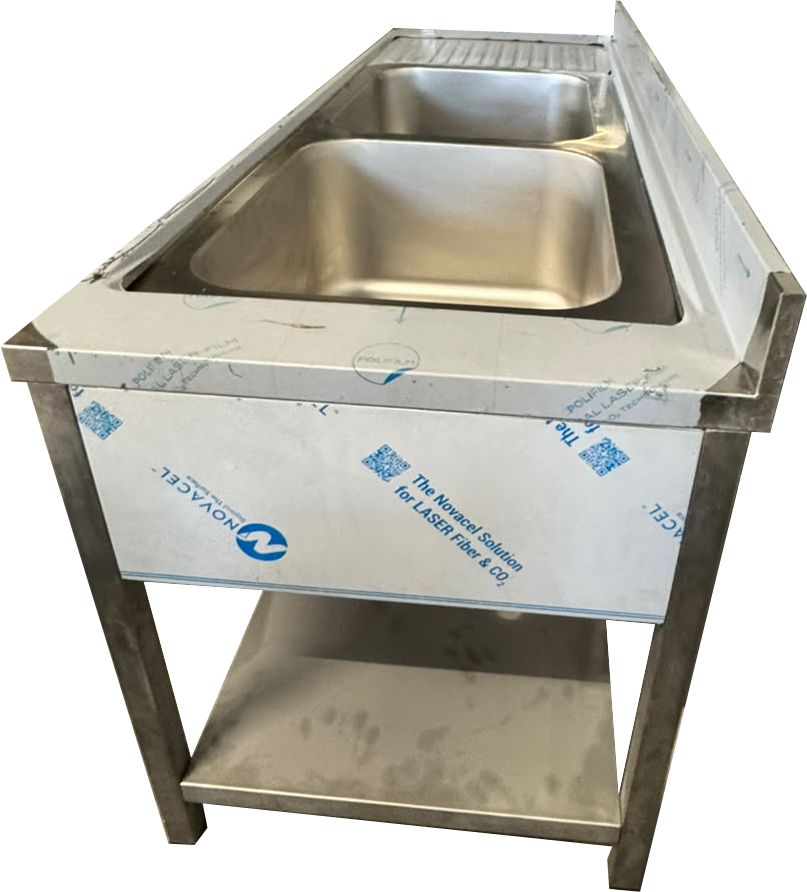 Lavello inox 2 vasche 200x70x85 cm con gocciolatoio sx – 2ª scelta - immagine 3