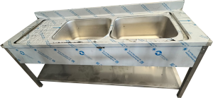 Lavello acciaio inox 2 vasche 200x70x85 cm con gocciolatoio sx – 2ª scelta