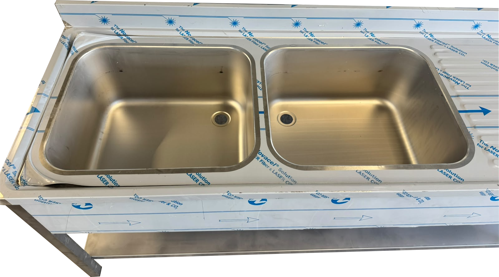 Lavello acciaio inox 2 vasche 200x70x85 cm con gocciolatoio dx – 2ª scelta - immagine 2