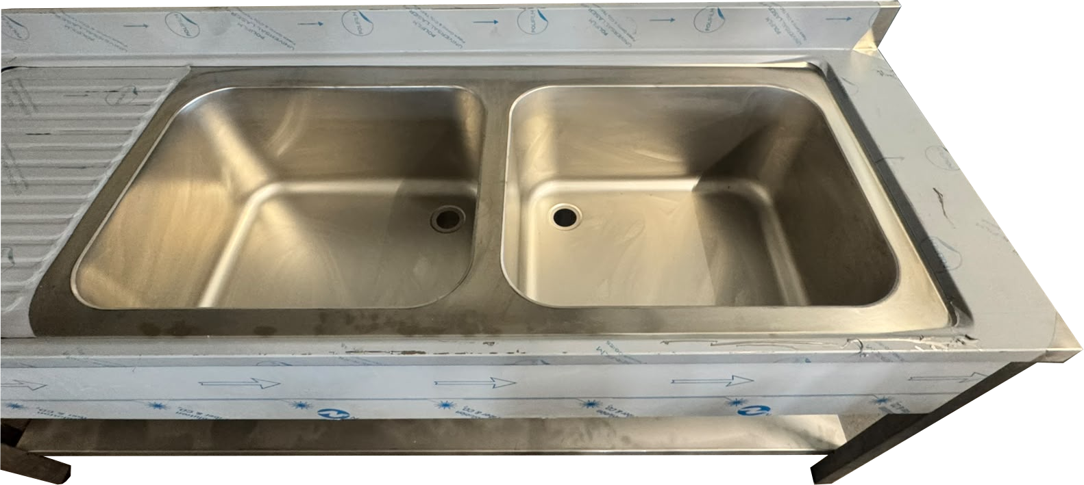 Lavello inox 2 vasche 200x70x85 cm con gocciolatoio sx – 2ª scelta - immagine 2
